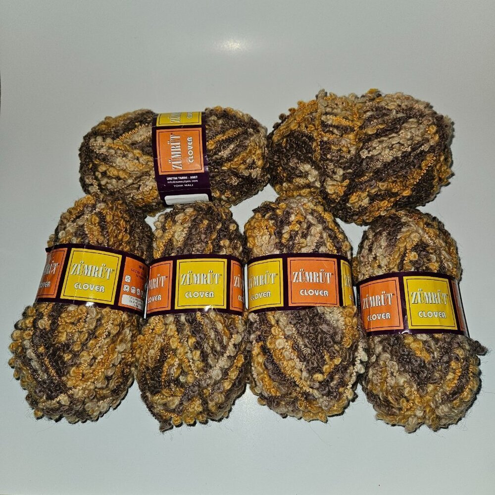 6 Skiens Zumrut Clover Bulky Yarn Lot Brown Tan Orange-ish 3.5 oz / 44 yds